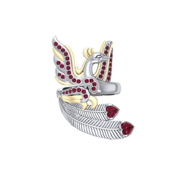Mythical Phoenix arise! ~ Sterling Silver Jewelry Ring with 14k Gold and Gemstone Accents MRI1741 - Jewelry